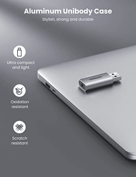 PLACA de SUNET Ugreen "CM383" extern, interfata USB 2.0 (T) la 3.5 mm jack (M), gri "80864" - 6957303888641 — miniatură