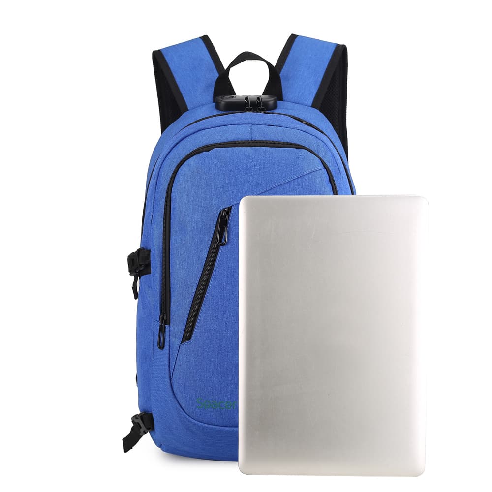 RUCSAC SPACER, pt. notebook de max. 15.6", 2 compartimente, buzunar frontal, buzunar lateral x 2, blocare fermoar, USB 2.0 (M)(pt. acces la Power Bank), Jack 3.5 mm (pt. acces la casti), waterproof, poliester, albastru, "Duke", "SPBP-DUKE-BL" — miniatură