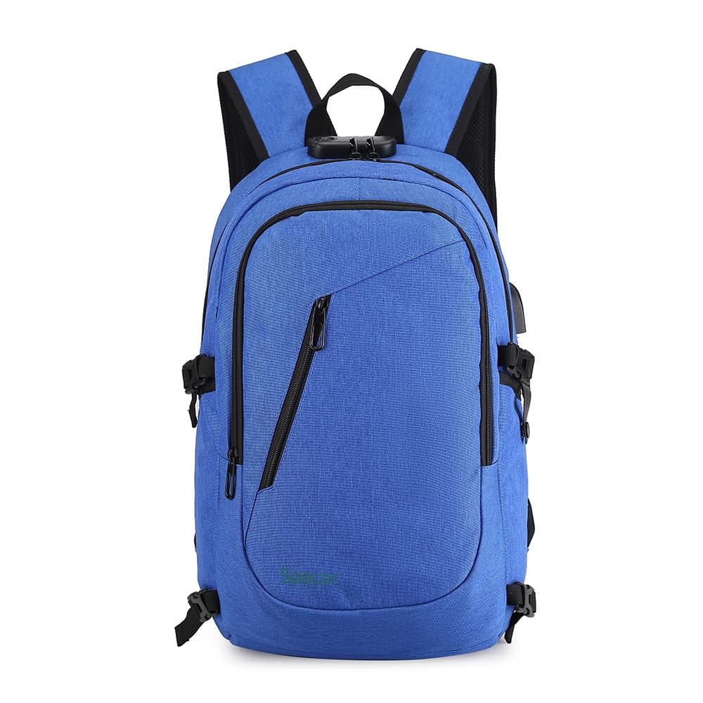 RUCSAC SPACER, pt. notebook de max. 15.6", 2 compartimente, buzunar frontal, buzunar lateral x 2, blocare fermoar, USB 2.0 (M)(pt. acces la Power Bank), Jack 3.5 mm (pt. acces la casti), waterproof, poliester, albastru, "Duke", "SPBP-DUKE-BL" — miniatură