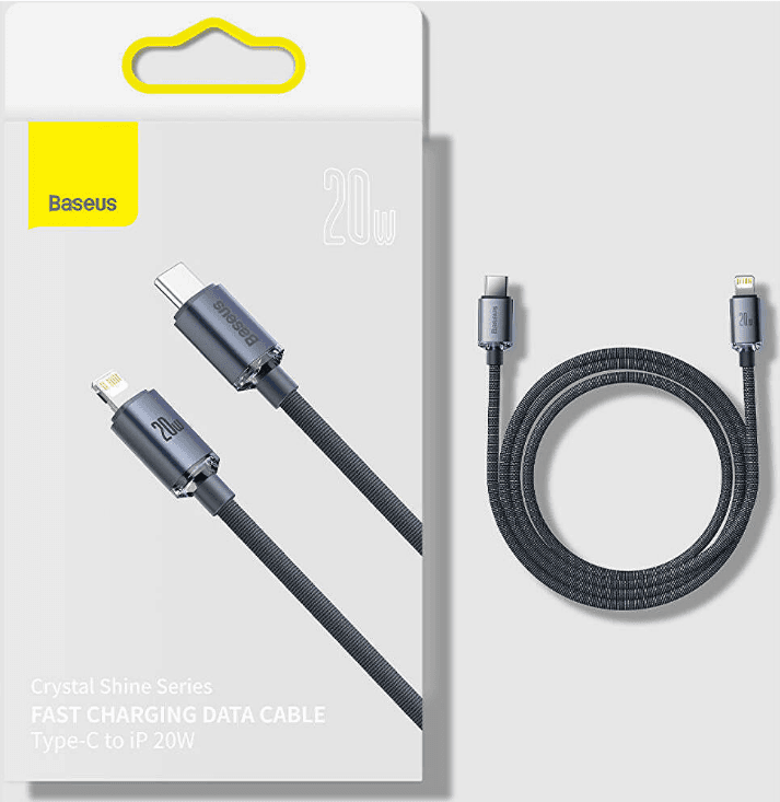 CABLU alimentare si date Baseus Crystal Shine, Fast Charging Data Cable pt. smartphone, Type-C la Lightning Iphone 20W, 2m, braided, negru "CAJY000301" - 6932172602772
