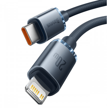 CABLU alimentare si date Baseus Crystal Shine, Fast Charging Data Cable pt. smartphone, Type-C la Lightning Iphone 20W, 2m, braided, negru "CAJY000301" - 6932172602772 — miniatură