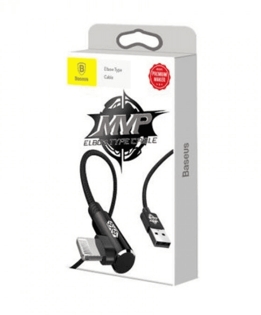 CABLU alimentare si date Baseus MVP, Fast Charging Data Cable pt. smartphone, USB la Lightning iPhone 2A unghi 90 grade, brodat, 1m, negru "CALMVP-01" - 6953156263406 — miniatură