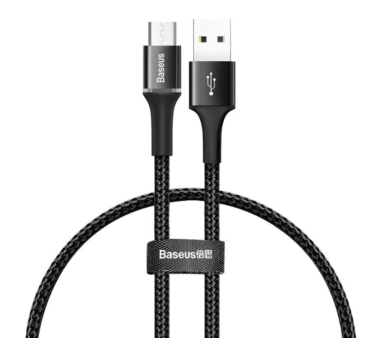 CABLU alimentare si date Baseus Halo, Fast Charging Data Cable pt. smartphone, USB la Micro-USB 3A, brodat, LED, 1m, negru "CAMGH-B01" - 6953156292642
