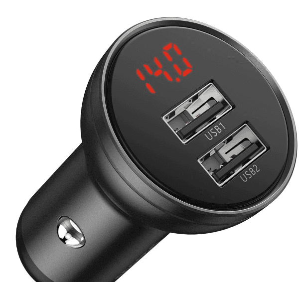 INCARCATOR AUTO Baseus Digital Display, 2 x USB Output 5V/4.8A, total output 24W, pt. bricheta auto, afisaj digital, gri "CCBX-0G" - 6953156215399