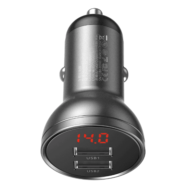 INCARCATOR AUTO Baseus Digital Display, 2 x USB Output 5V/4.8A, total output 24W, pt. bricheta auto, afisaj digital, gri "CCBX-0G" - 6953156215399 — miniatură