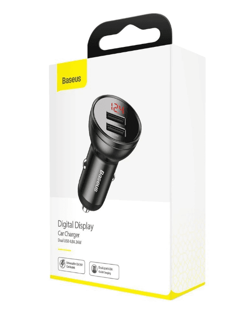 INCARCATOR AUTO Baseus Digital Display, 2 x USB Output 5V/4.8A, total output 24W, pt. bricheta auto, afisaj digital, gri "CCBX-0G" - 6953156215399 — miniatură