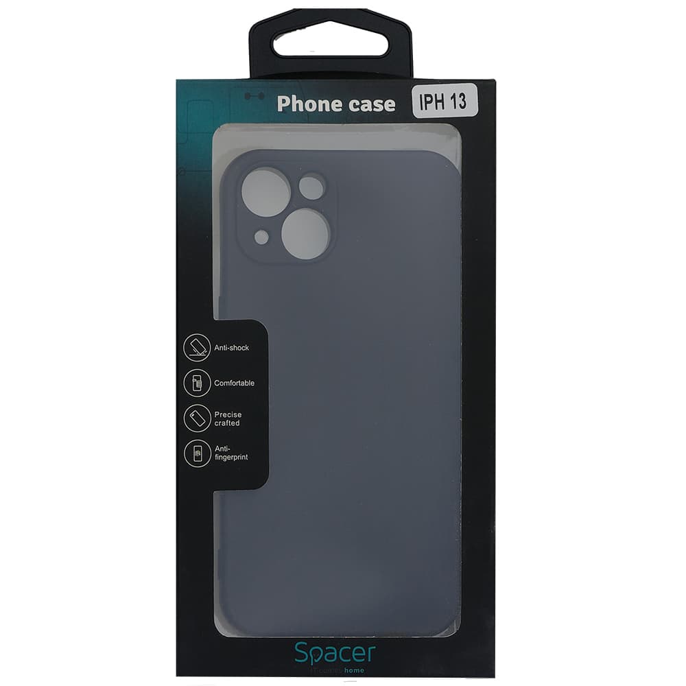 Husa Iphone 13 Spacer, grosime 2mm, material flexibil silicon + interior cu microfibra, negru "SPPC-AP-IP13-SLK" — miniatură