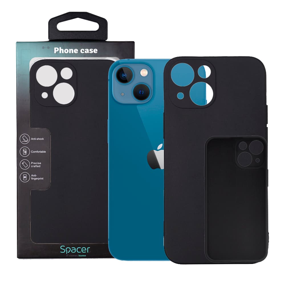 Husa Iphone 13 Mini Spacer, grosime 2mm, material flexibil silicon + interior cu microfibra, negru "SPPC-AP-IP13M-SLK"