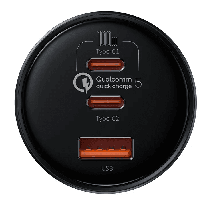 INCARCATOR auto Baseus Qualcomm QC 5,1xUSB Output 5V/3A,2xUSB Type-C max 5V/3A,total output 160W,include cablu USB Type-C la USB Type-C 100W 1m,gri"TZCCZM-0G"-6953156206731