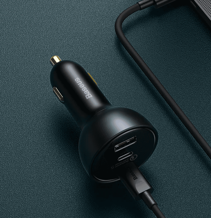 INCARCATOR auto Baseus Qualcomm QC 5,1xUSB Output 5V/3A,2xUSB Type-C max 5V/3A,total output 160W,include cablu USB Type-C la USB Type-C 100W 1m,gri"TZCCZM-0G"-6953156206731 — miniatură