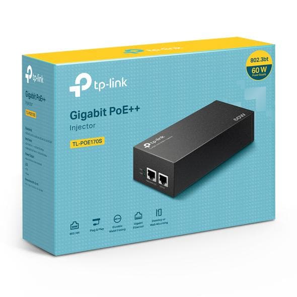 INJECTOR PoE++ TP-LINK 2 porturi Gigabit, compatibil IEEE 802.3af/at 60W maxim 100M, carcasa plastic, "TL-PoE170S"
