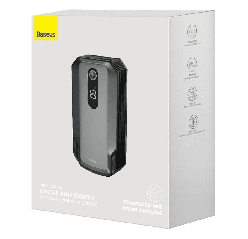 STARTER auto Baseus Super Energy Max,display LED,20000mAh/3.7V/74Wh, 2 x USB 5V/2.4A, start-up 12V, motoare benzina sub 8L si diesel sub 4L,negru "CGNL020001" - 6932172600549 — miniatură