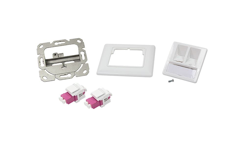 PRIZA LC duplex cu 2 iesiri, LOGILINK pt. cablu fibra optica, LC OS2 OM2/OM3/OM4/OM5, plastic cu mansoane ceramice, 1 buc., aplicabila, capace de praf, "NK4024" — miniatură