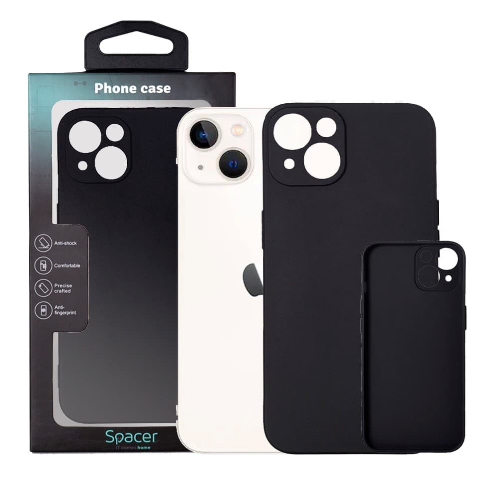 Husa Iphone 13 Spacer, grosime 2mm, material flexibil silicon + interior cu microfibra, negru "SPPC-AP-IP13-SLK"