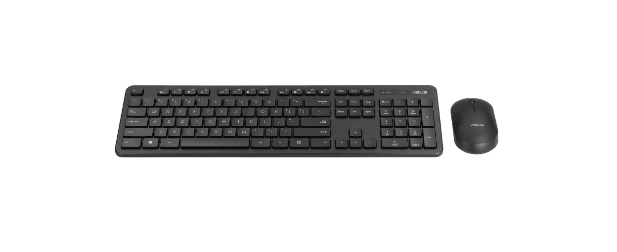 ASUS Keyboard + Mouse Kit CW100 Wireless 10m 2.4GHz 1600dpi US International Slim lightweight design Black, "90XB0700-BKM020" — miniatură