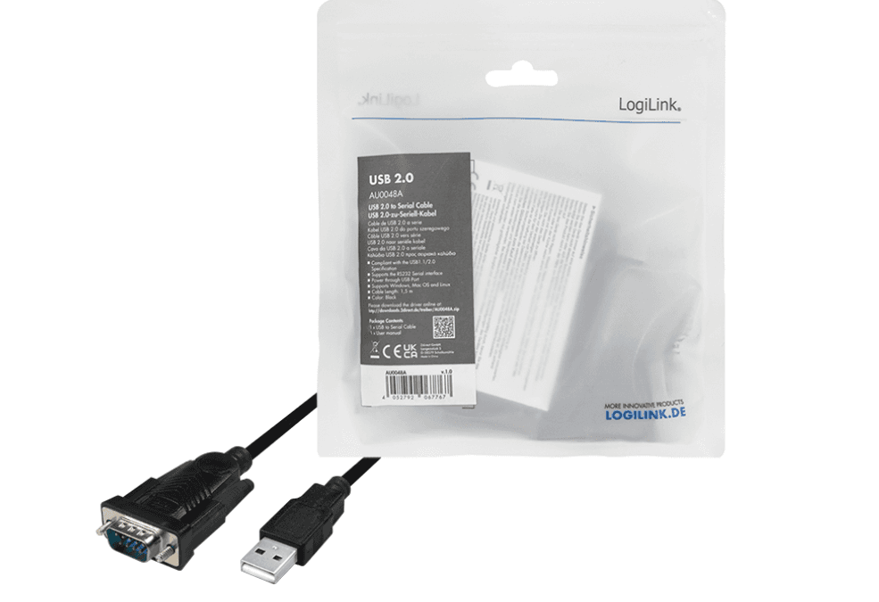 CABLU USB LOGILINK adaptor, USB 2.0 (T) la Serial DB9M (9-pin)(RS232)(T), 1.5m, negru, "AU0048A" — miniatură