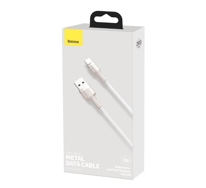 CABLU alimentare si date Baseus Cafule Metal, Fast Charging Data Cable pt. smartphone, USB la USB Type-C 66W, 2m, alb "CAKF000202" - 6953156209787 — miniatură