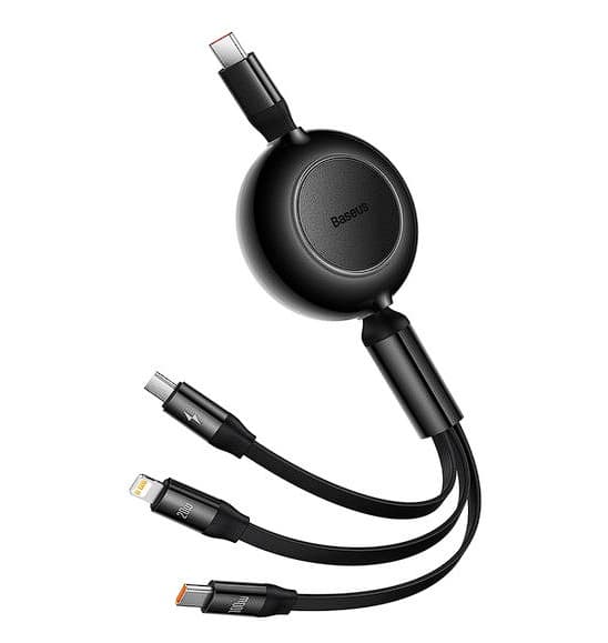 CABLU alimentare si date Baseus Bright Mirror 2 One-for-three Retractable,pt smartphone,USB Type-C la Micro-USB+Lightning+USB Type-C 100W,1.1m,negru "CAMJ010201"-6932172609139