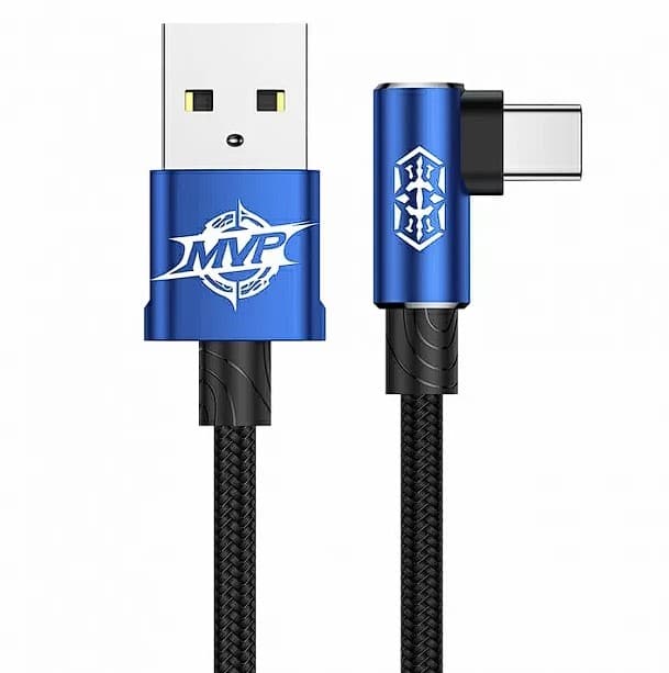 CABLU alimentare si date Baseus MVP 2, Fast Charging Data Cable pt. smartphone, USB la USB Type-C 100W, unghi 90 grade, brodat, 2m, negru+albastru "CAVP000521" - 6932172612443