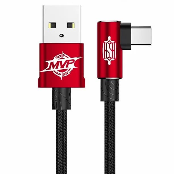CABLU alimentare si date Baseus MVP 2, Fast Charging Data Cable pt. smartphone, USB la USB Type-C 100W, unghi 90 grade, brodat, 2m, negru + rosu "CAVP000520" - 6932172612436