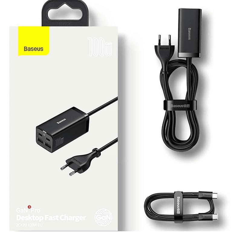 INCARCATOR retea Baseus GaN3 Pro, Quick Charge 100W, 2 x USB, 2 x USB Type-C, negru "CCGP000101" - 6953156209053 — miniatură