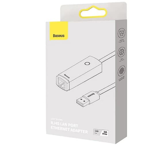 ADAPTOR RETEA Baseus Lite, USB 2.0 to RJ-45 10/100 Mbps Adapter, LED, alb "WKQX000002" - 6932172606039 — miniatură