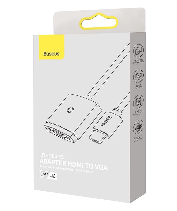CABLU video Baseus Lite, HDMI (T) la 1 x VGA (M) 1920x1080 la 60Hz, lungime 0.20m, alb "WKQX010002" - 6932172606152 — miniatură