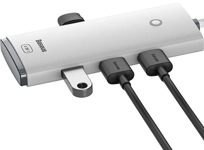 HUB extern Baseus Lite, porturi USB: USB 3.0 x 4, conectare prin USB Type-C, lungime 1m, alb, "WKQX030402" - 6932172606275 — miniatură