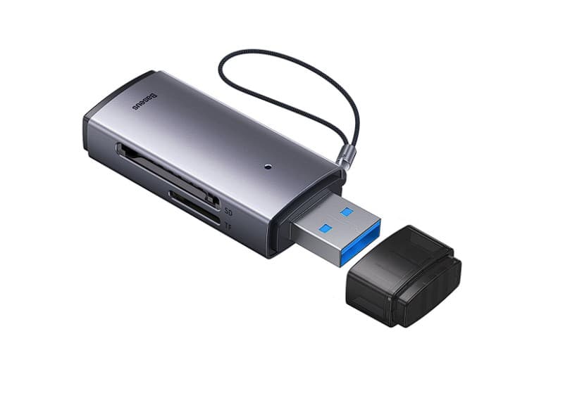CARD READER extern Baseus Lite, interfata USB 3.0, citeste/scrie: SD, microSD viteza pana la 480Mbps, suporta carduri maxim 512 GB, metalic, gri "WKQX060013" - 6932172608194