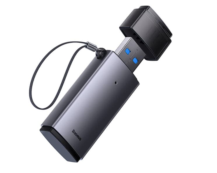 CARD READER extern Baseus Lite, interfata USB 3.0, citeste/scrie: SD, microSD viteza pana la 480Mbps, suporta carduri maxim 512 GB, metalic, gri "WKQX060013" - 6932172608194 — miniatură