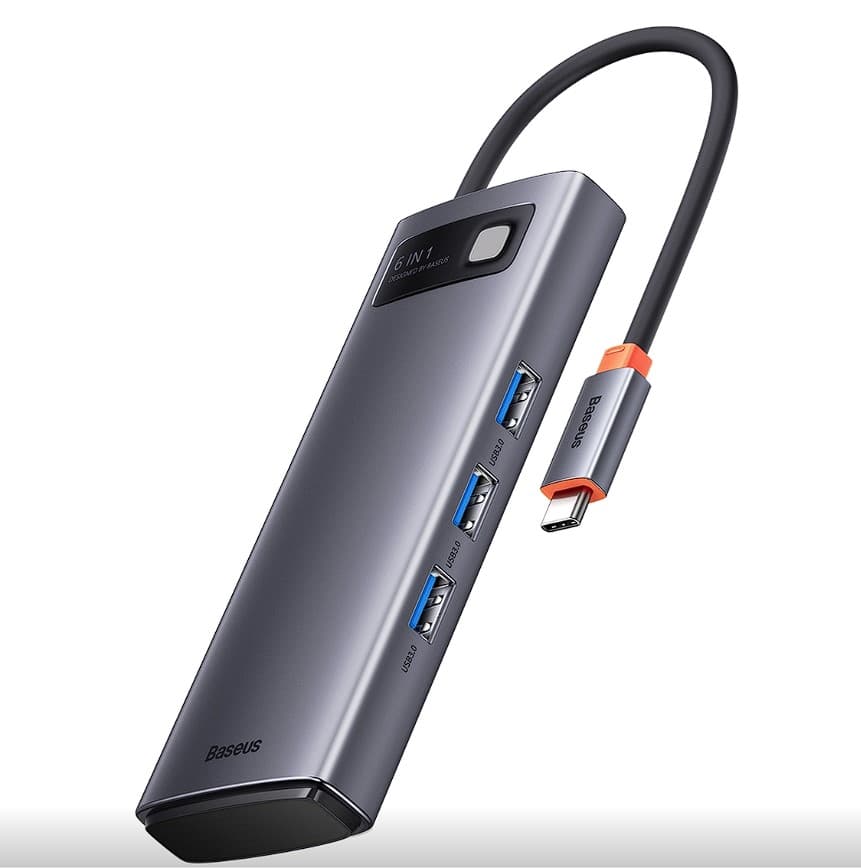 DOCKING Station Baseus Metal Gleam, conectare PC USB Type-C, USB 3.0 x 3, USB Type C x 1 PD 20V/5A, card reader SD/microSD, gri "WKWG030213" - 6932172608231 — miniatură