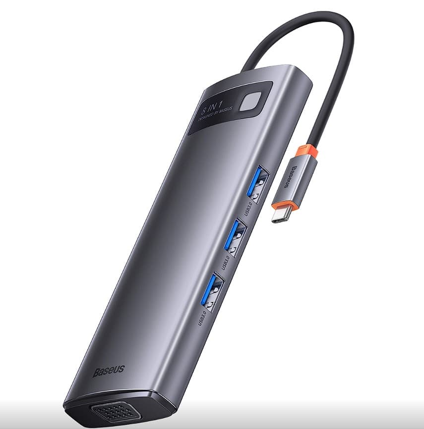 DOCKING Station Baseus Metal Gleam, conectare PC USB-C, USB 3.0 x 3, VGA x 1, USB-Cx1 PD 20V/5A, HDMIx1/4K/30Hz,SD/microSD, gri "WKWG030213" - 6932172608262 — miniatură