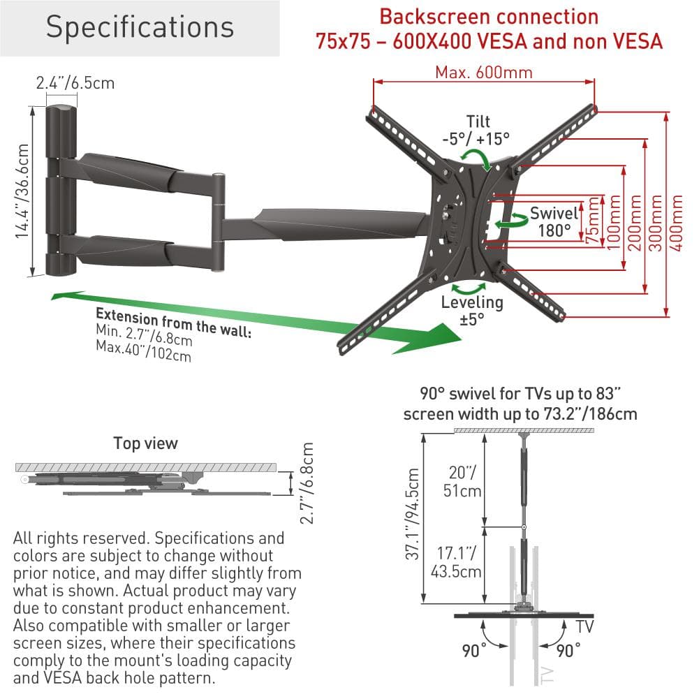 Suport TV Perete Barkan 13"-83", 50kg, "BM443XL" — miniatură