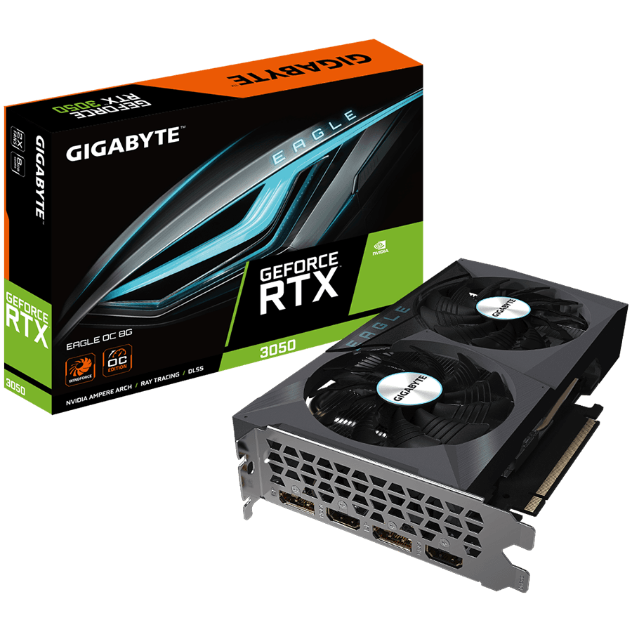 GIGABYTE Video Card NVidia GeForce RTX 3050 EAGLE OC 8G GDDR6/128bit, PCI-E 4.0, 2xDP 1.4a, 2xHDMI 2.1, WINDFORCE 2X, Protection Back Plate, ATX Retail, "GV-N3050EAGLE OC-8GD"