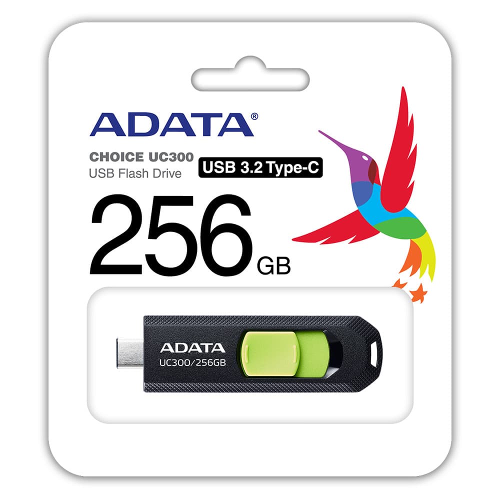 MEMORIE USB Type-C 3.2 ADATA 256 GB, retractabila, carcasa plastic, negru / verde "ACHO-UC300-256G-RBK/GN" — miniatură