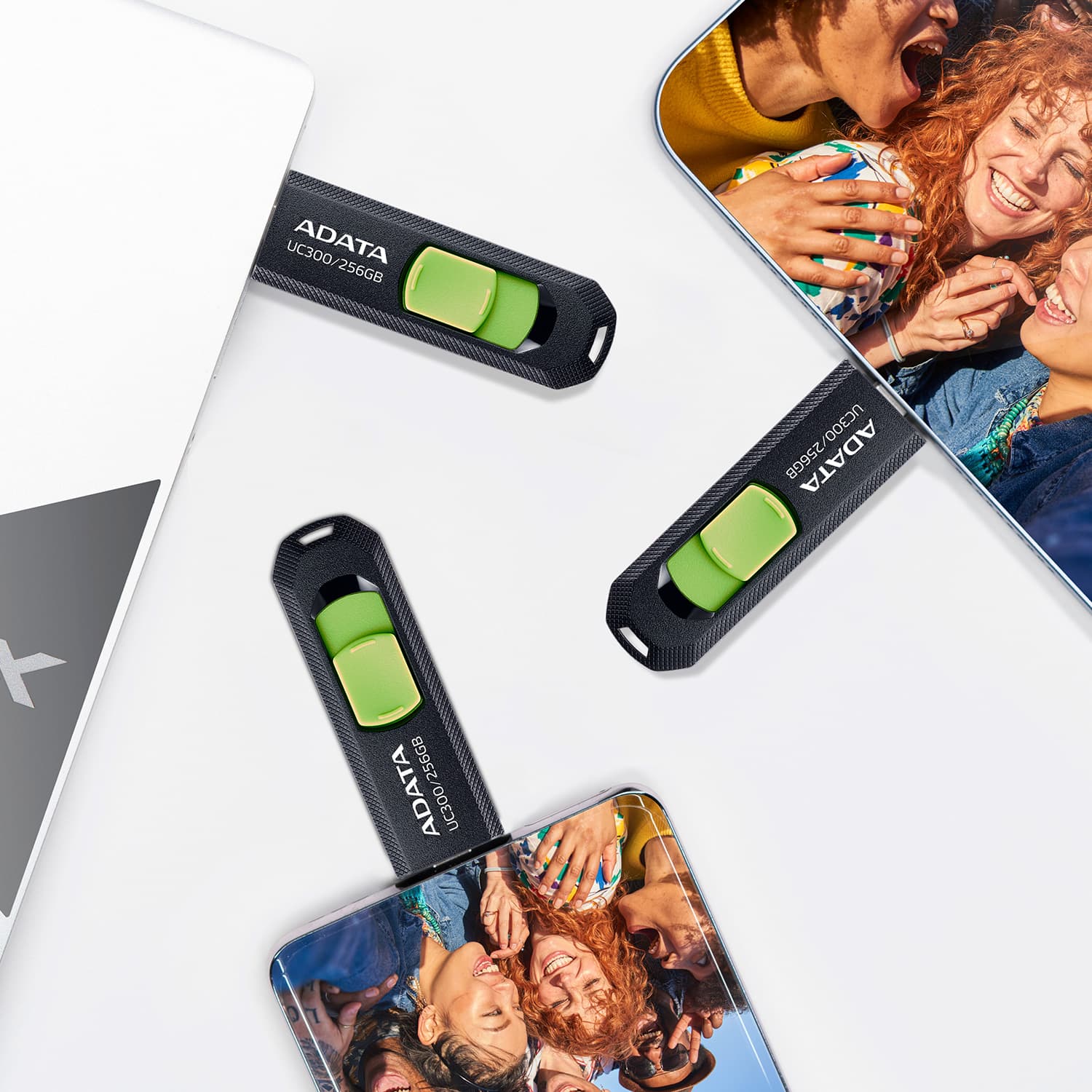 MEMORIE USB Type-C 3.2 ADATA 256 GB, retractabila, carcasa plastic, negru / verde "ACHO-UC300-256G-RBK/GN" — miniatură