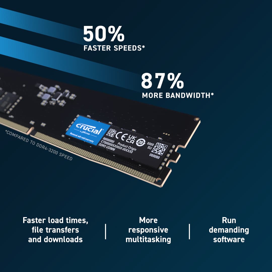 Memorie DDR Crucial DDR5 16 GB, frecventa 4800 MHz, 1 modul, radiator, "CT16G48C40U5" — miniatură