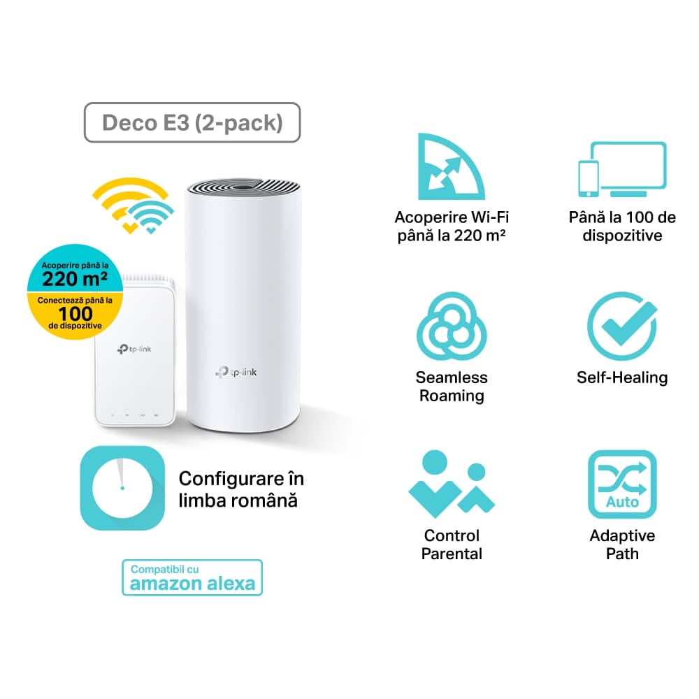 MESH TP-LINK Sistem wireless Complete Coverage - router AC1200 Whole-Home "Deco E3(2-pack )" 45506520 — miniatură