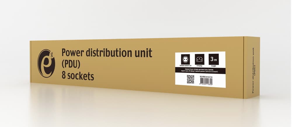 PDU GEMBIRD 1U pt. rack 19 inch, 8 prize Schuko, intrare Schuko, max 10 A, on/off, 3 m, "EG-PDU-014" — miniatură