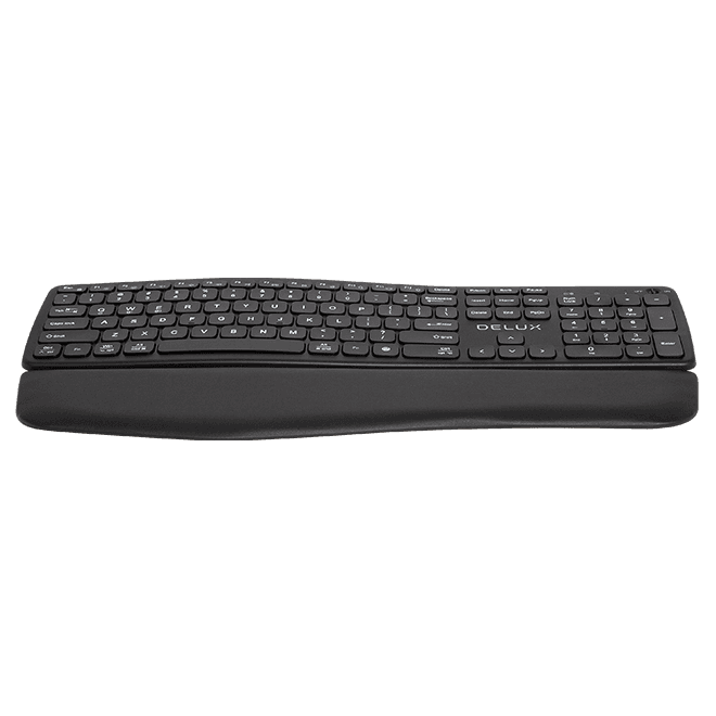 TASTATURA DELUX, wireless, 2.4GHz + BT 2 canale, 106 taste, ergonomica, multimedia, palmrest, ac. 210mAh Li-polimer, USB-C, negru, "GM908CV-BK" — miniatură