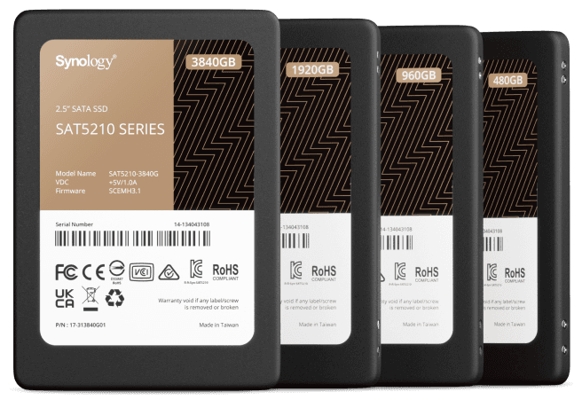 SYNOLOGY SSD SAT5210 3.84TB 2.5inch SATA 6Gb/s 530MB/s read 500MB/s write, "SAT5210-3840G"