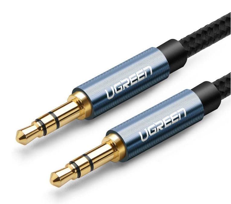 CABLU audio Ugreen, "AV112" stereo (3.5 mm jack T/T), conectori auriti, 1m, braided, albastru "10685" - 6957303816859