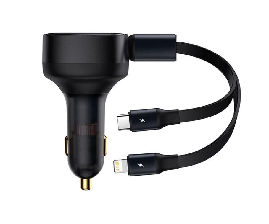 INCARCATOR auto Baseus Enjoyment,cablu inclus max 75cm,1 x USB Type-C(T) max 5V/3A 30W,1x Lightning 5V/3A total output 25 cm,pt. bricheta auto,negru "CGTX000001"-6932172607906