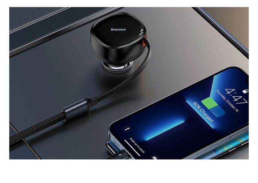 INCARCATOR auto Baseus Enjoyment,cablu inclus max 75cm,1 x USB Type-C(T) max 5V/3A 30W,1x Lightning 5V/3A total output 25 cm,pt. bricheta auto,negru "CGTX000001"-6932172607906 — miniatură