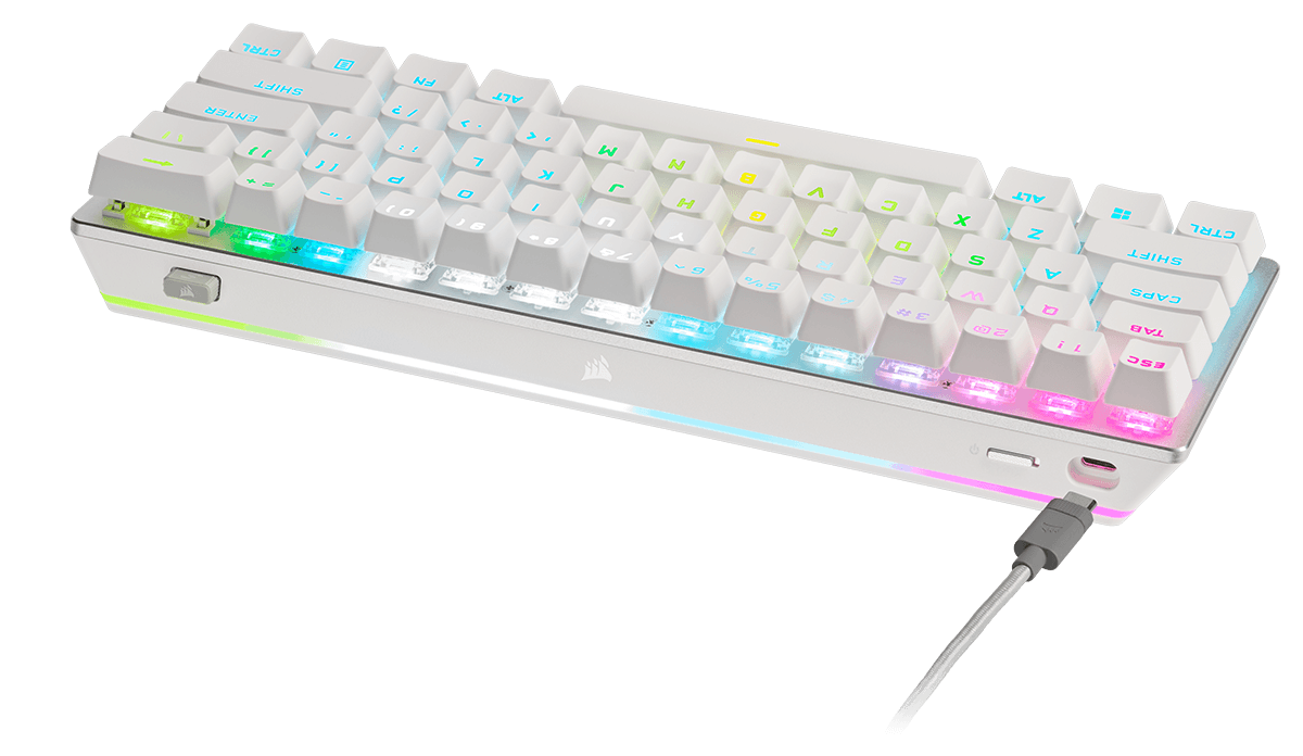 K70 PRO MINI WIRELESS 60% Mechanical CHERRY MX Red Switch Keyboard with RGB Backlighting - White "CH-9189110-NA" — miniatură