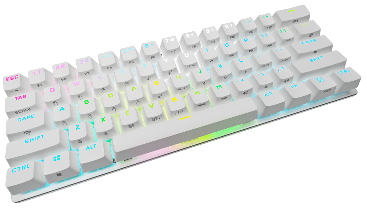 K70 PRO MINI WIRELESS 60% Mechanical CHERRY MX Red Switch Keyboard with RGB Backlighting - White "CH-9189110-NA" — miniatură