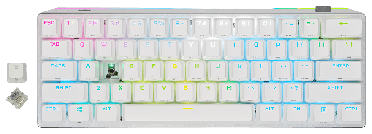 K70 PRO MINI WIRELESS 60% Mechanical CHERRY MX Red Switch Keyboard with RGB Backlighting - White "CH-9189110-NA" — miniatură