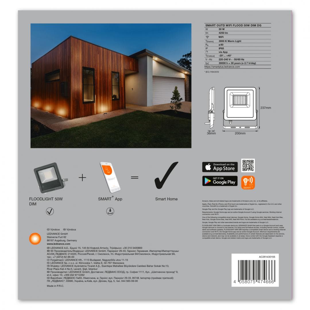 SMART OUTD WIFI FLOOD 50W DIM DG LEDV "000004058075474666".