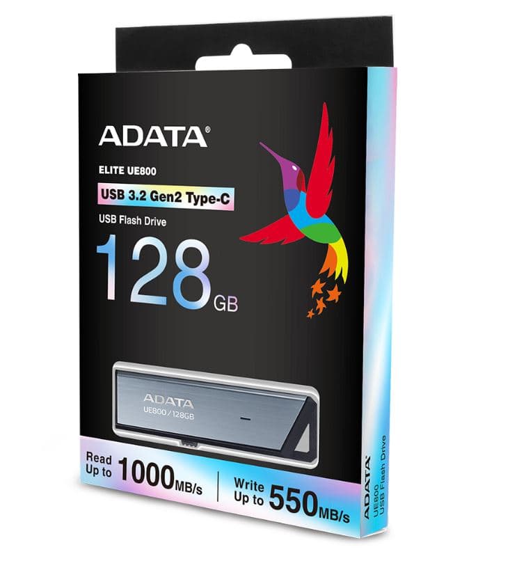 MEMORIE USB Type-C 3.2 ADATA 128 GB, retractabila, carcasa aluminiu, argintiu "AELI-UE800-128G-CSG" — miniatură