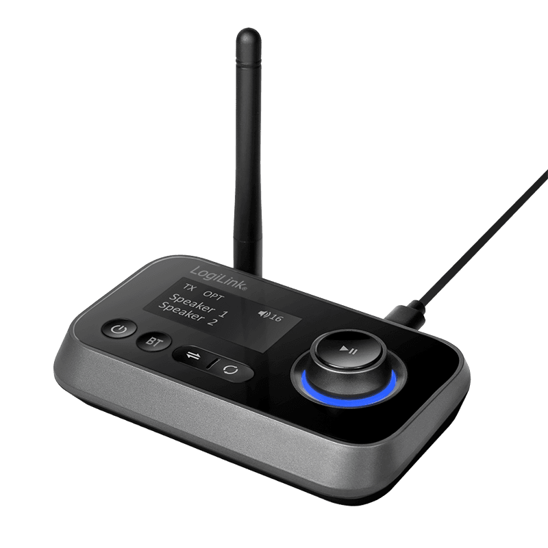 RECEIVER; Transmitter audio Logilink, conect Jack 3.5mm & S/PDIF in/out, dist max.10 m, BT v5.0, suporta dual stream in TX mode,LCD 1.8", ant.,incarcare USB-C,bk "BT0062"